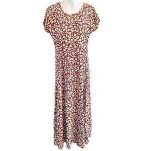 Y2K Vintage All that Jazz Maxi Microfloral Red White Dress 9/10 Cottagecore